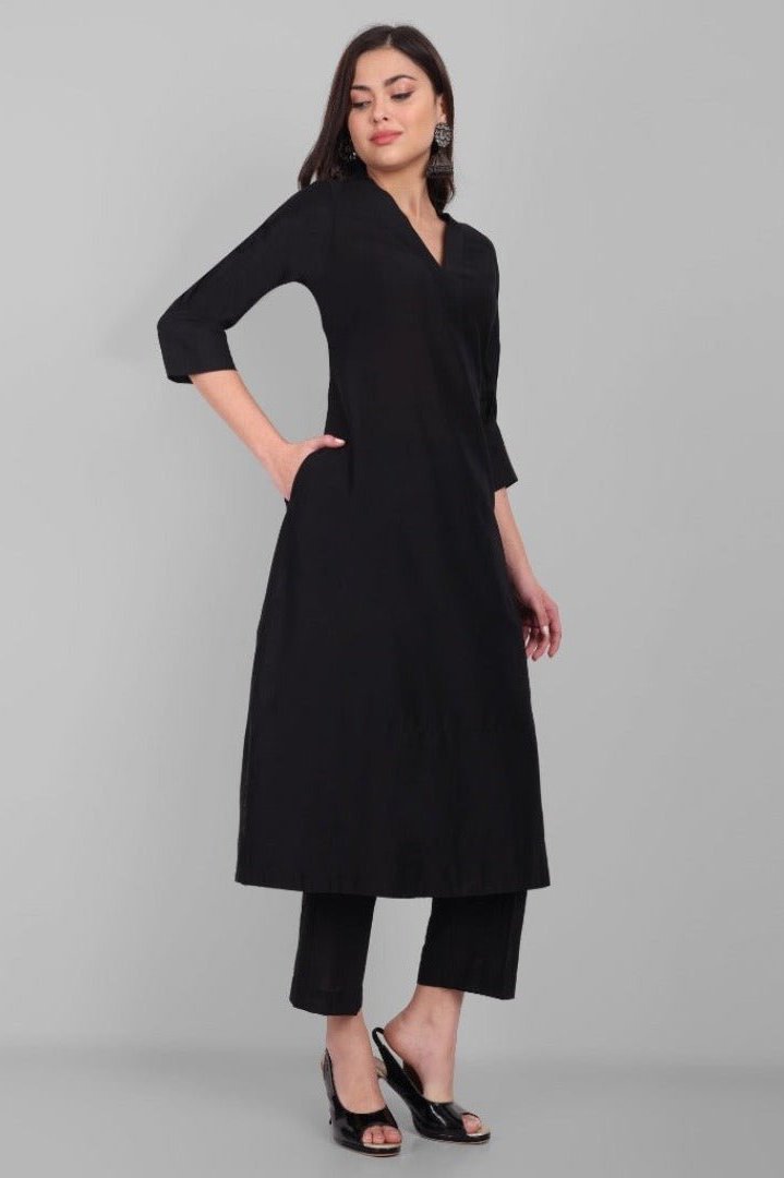 Black Textured Cotton Silk Set Online