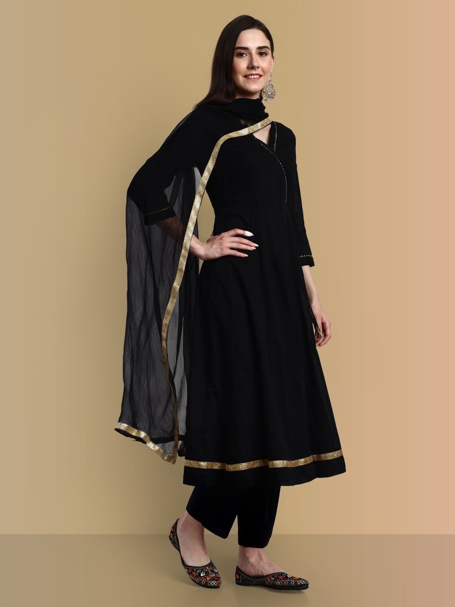 Black Anarkali with Pant and Dupatta