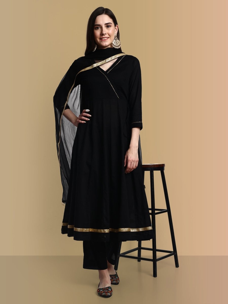 Black Anarkali with Pant and Dupatta