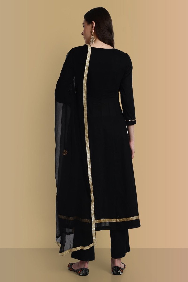 Ethnic Black Anarkali with Pant and Dupatta Set