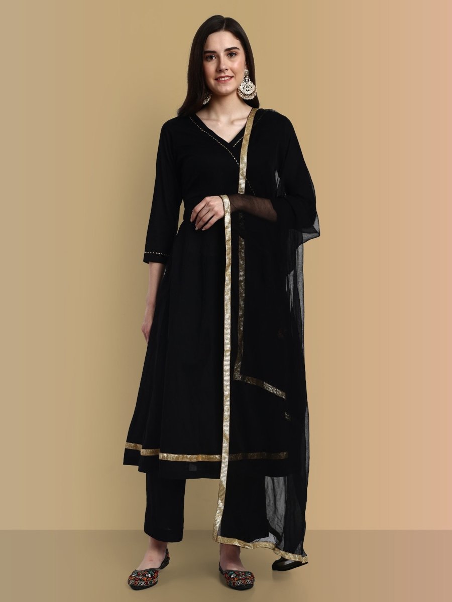 Black Anarkali with Pant and Dupatta