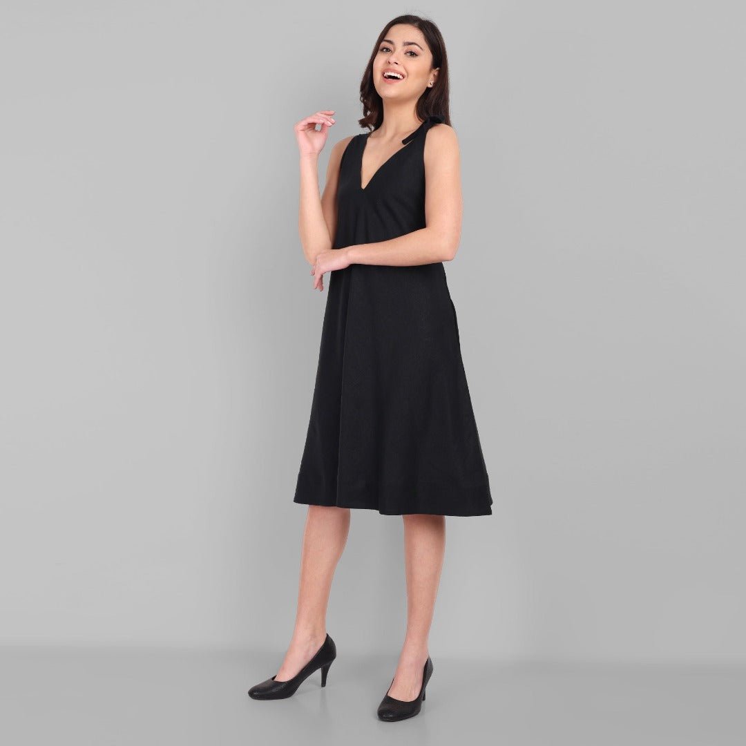 Black Cotton Handcrafted knot dress