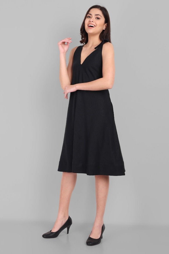 Black Cotton knot dress