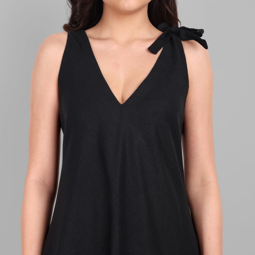 Black Cotton Handcrafted knot dress