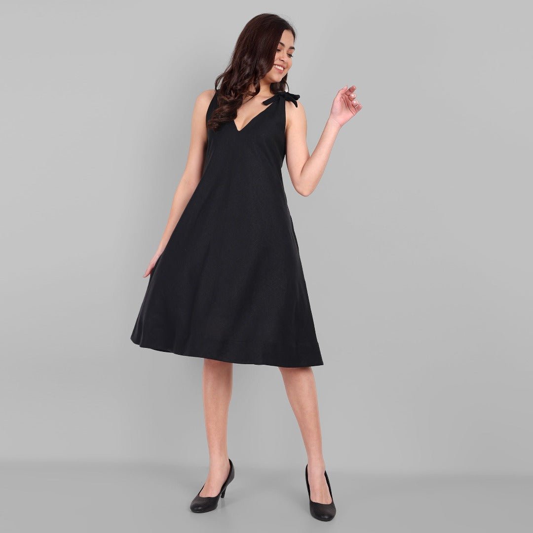 Black Cotton Handcrafted knot dress