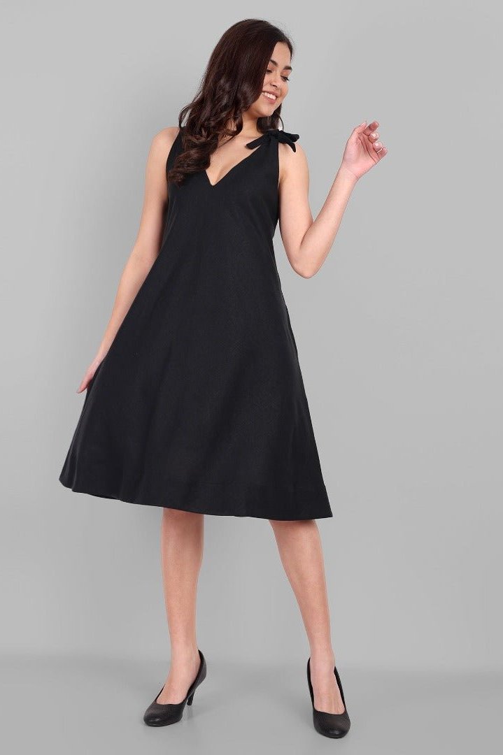 Black Cotton Handcrafted knot dress