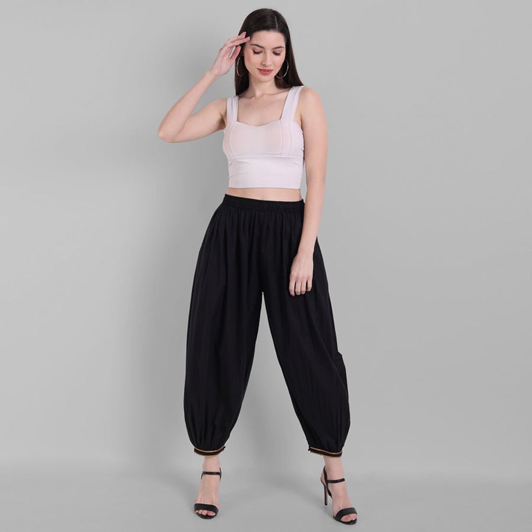 Women Black Cotton Harem Pants