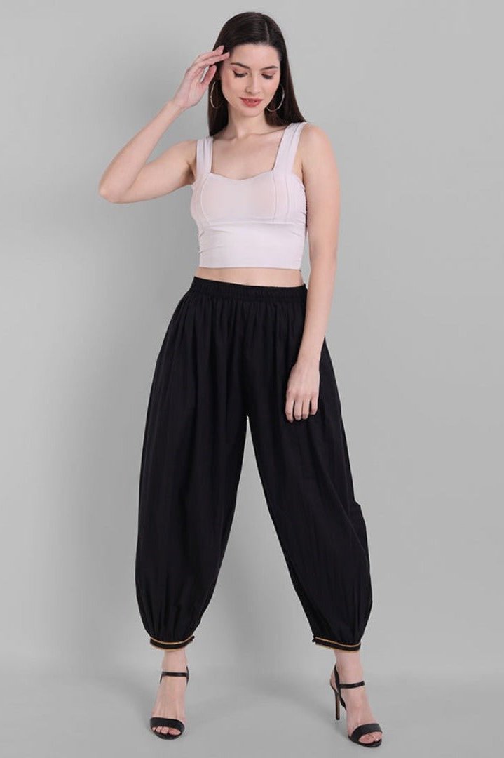 Women Black Cotton Harem Pants