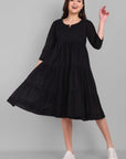 Black Cotton Mul Short Graduated Dress