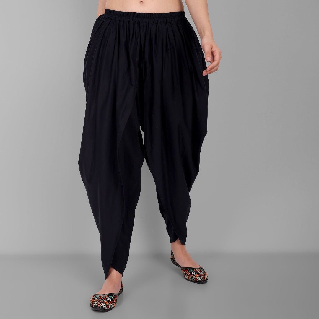 Black Cotton Tulip Pant with Lace