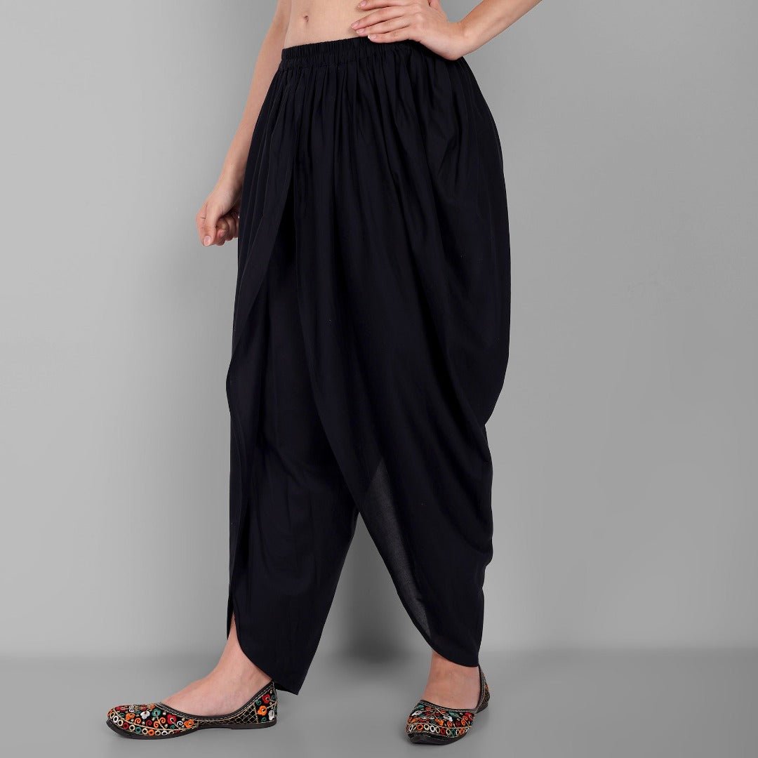 Women Black Cotton Tulip Pant with Lace