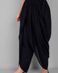 Women Black Cotton Tulip Pant with Lace