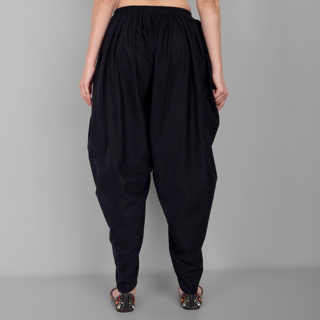 Black Cotton Tulip Pant with Lace