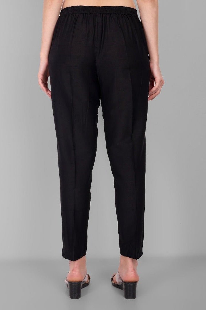 Women Black Drainpipe Cotton Silk Pant