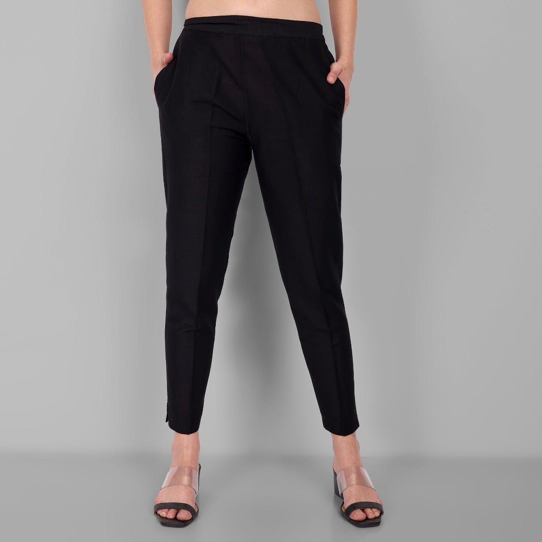 Black Drainpipe Cotton Silk Pant