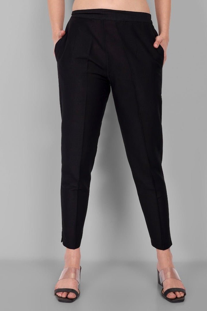 Black Drainpipe Cotton Silk Pant