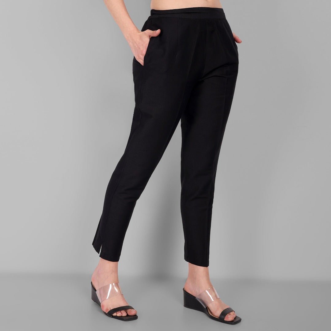 Ethnic Black Drainpipe Cotton Silk Pant