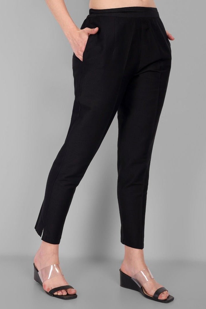 Ethnic Black Drainpipe Cotton Silk Pant