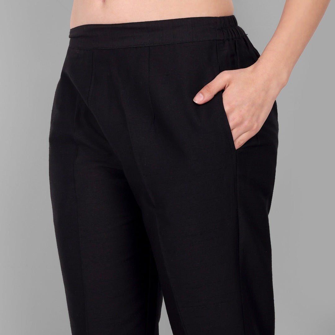 Black Drainpipe Cotton Silk Pant Online