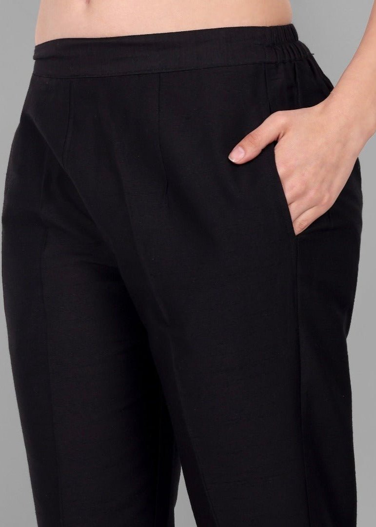 Black Drainpipe Cotton Silk Pant Online