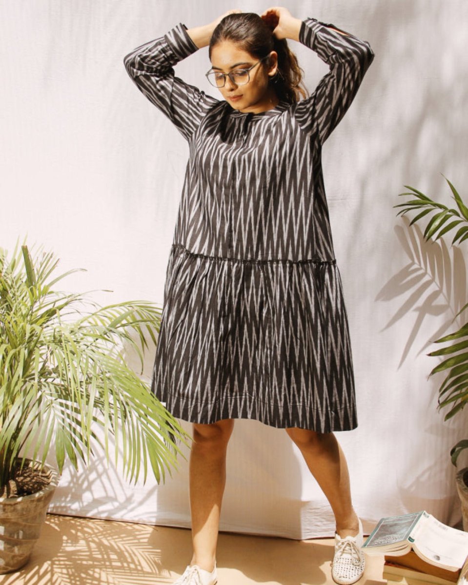 Black ikat Knee-length dress