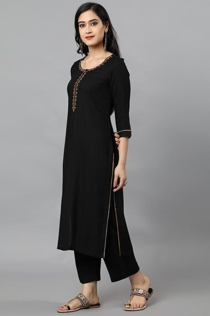 Ethnic Black Jehlum Kurta & Pants Set