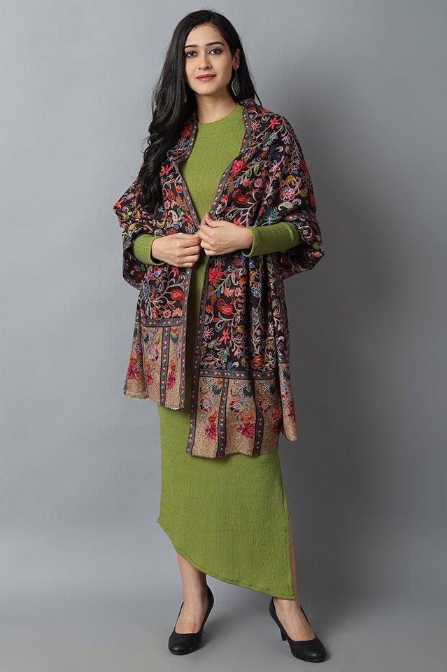 Black Kalamkari Pashmina-Cashmere Stole