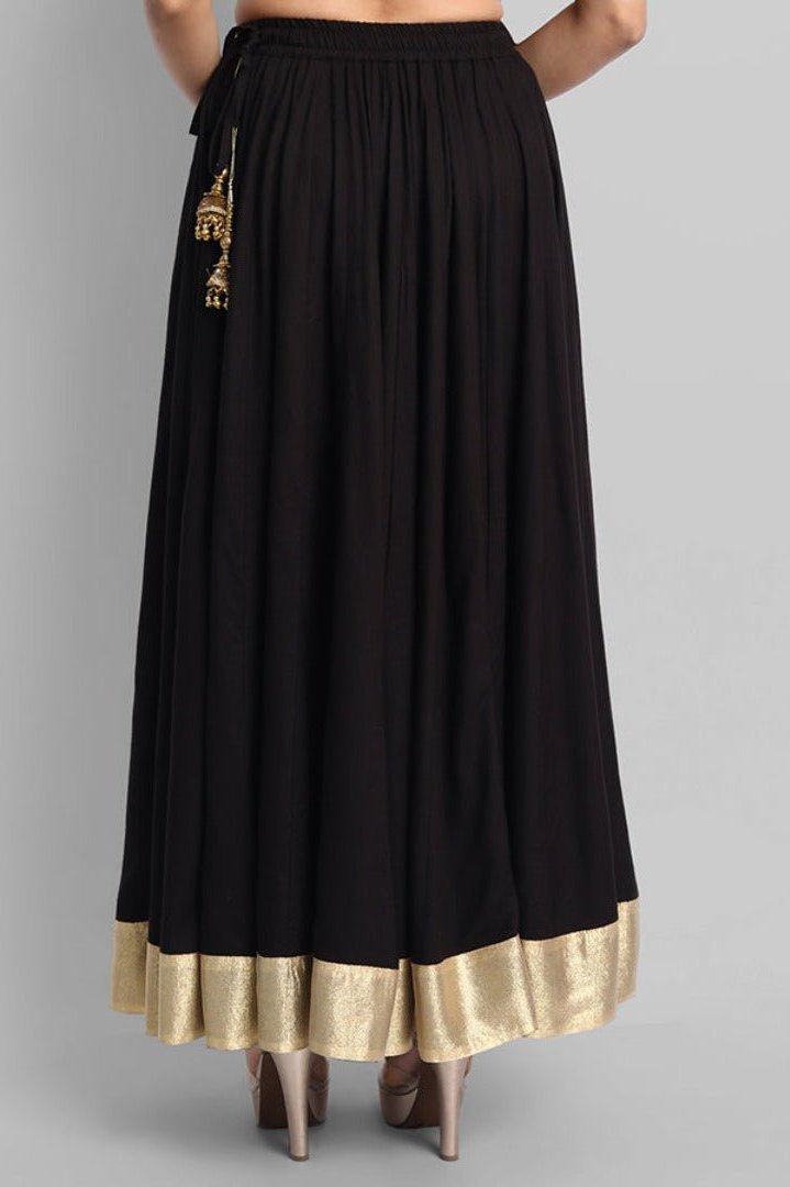 Ethnic Black Kalidar Golden Border Skirt