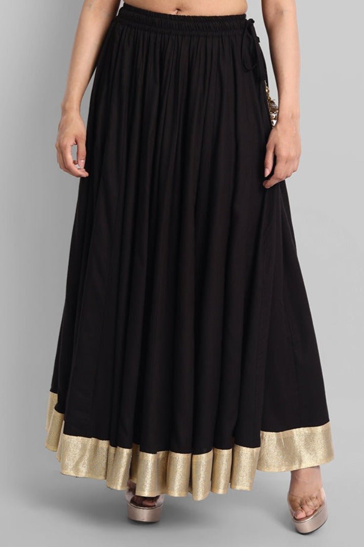 Women Black Kalidar Golden Border Skirt