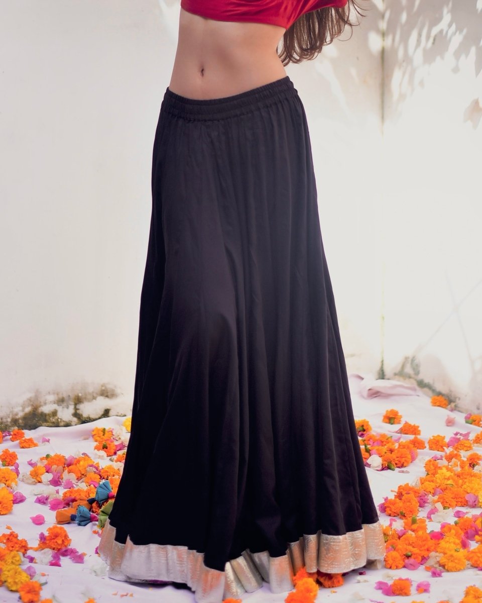 Black Kalidar Silver Border Skirt