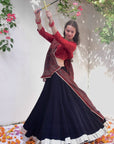 Women Black Kalidar Silver Border Skirt