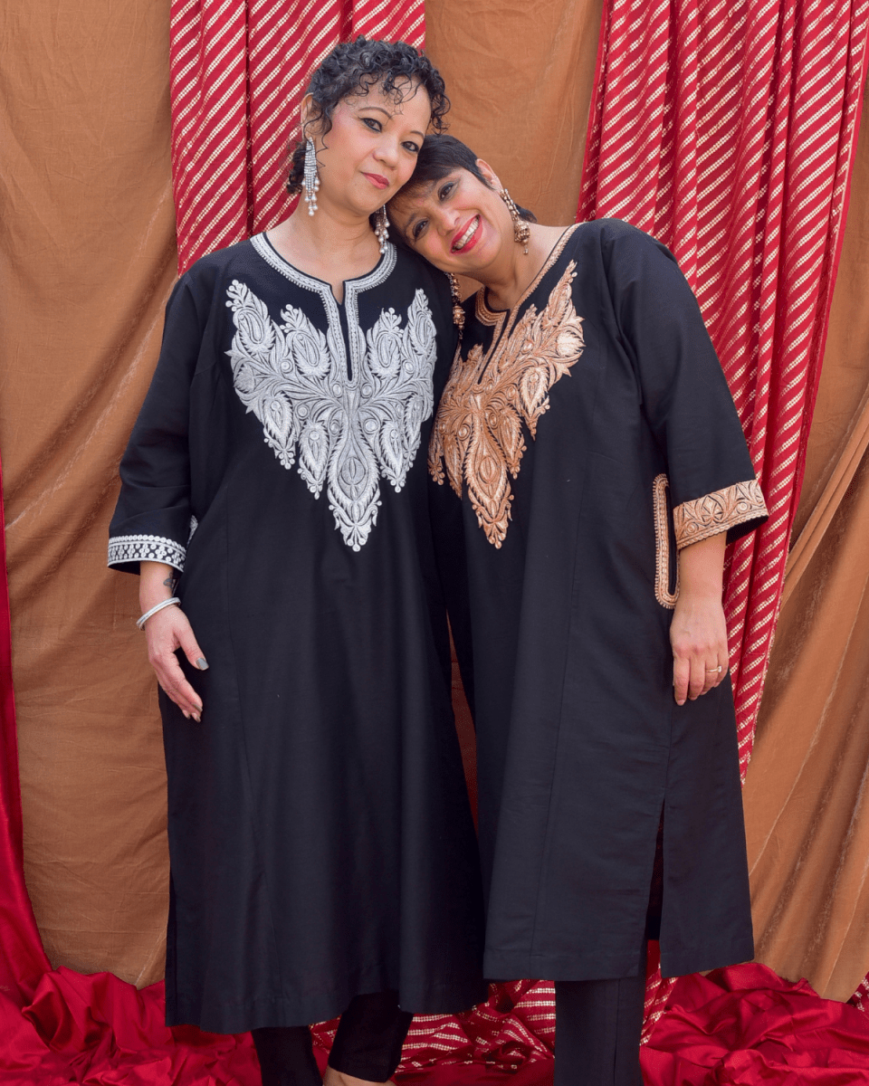 Black Phiran with Silver Tilla Embroidery