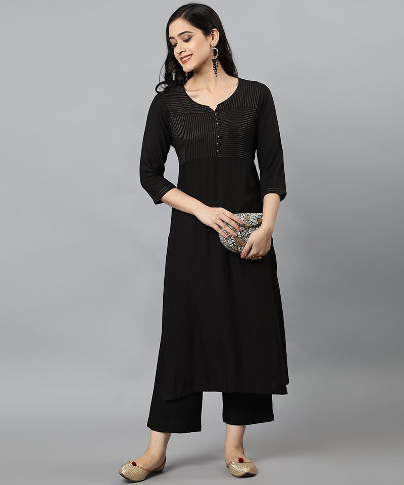 Black Rayon Sonapani Kurta