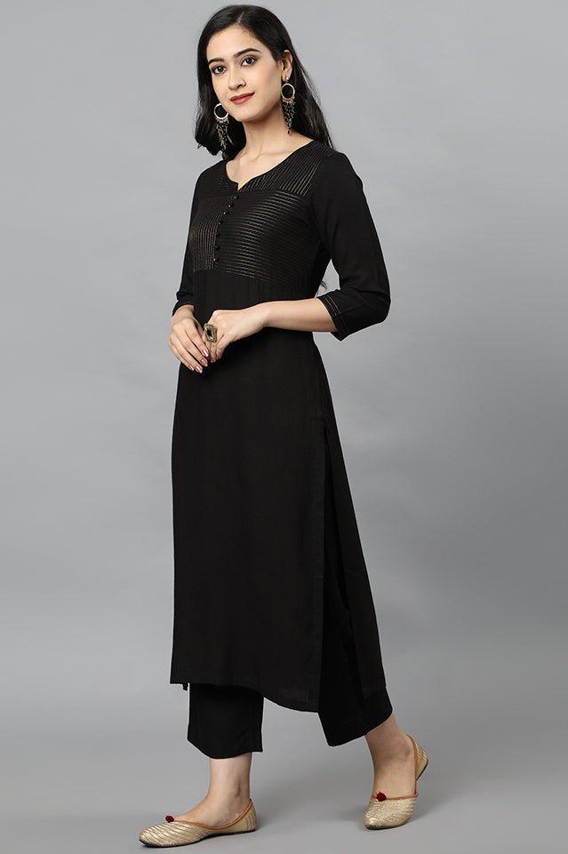 Ethnic Black Rayon Sonapani Kurta