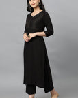 Ethnic Black Rayon Sonapani Kurta