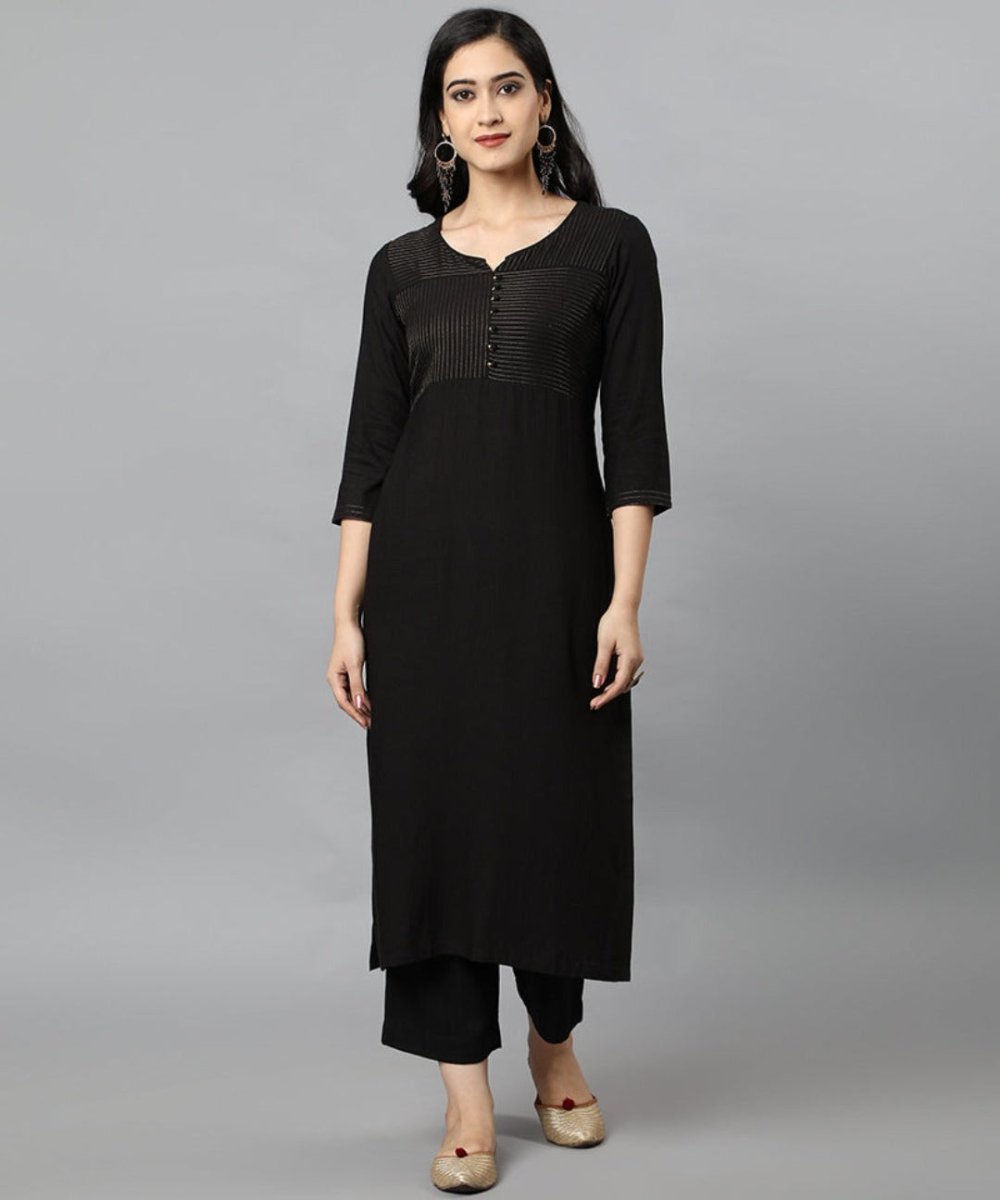 Black Rayon Sonapani Kurta