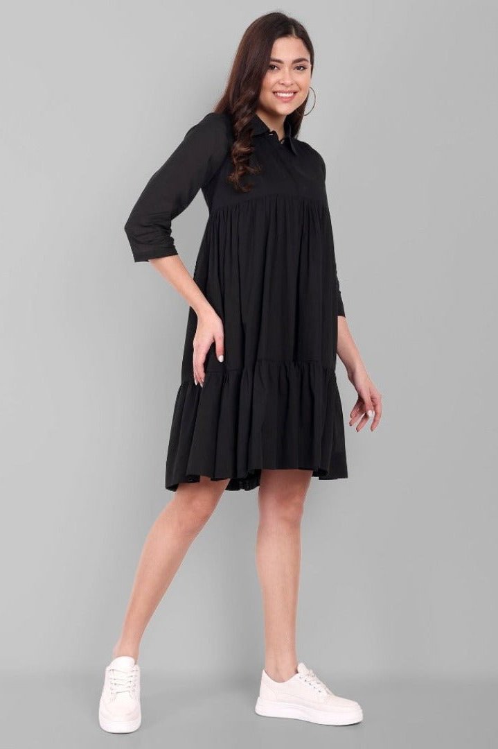 Black Tiered Short Dress For Girls