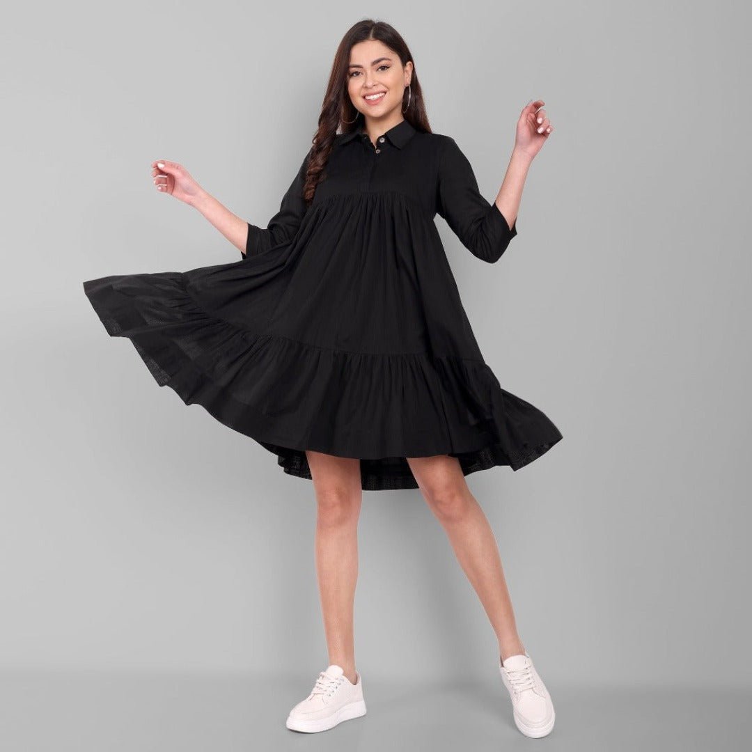 Black Short Mul-Mul Tier Dress