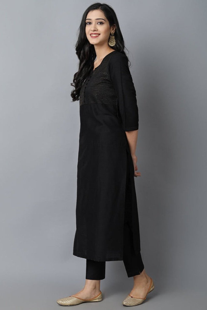 Black Textured Silk Sonapani Kurta & Pants Set