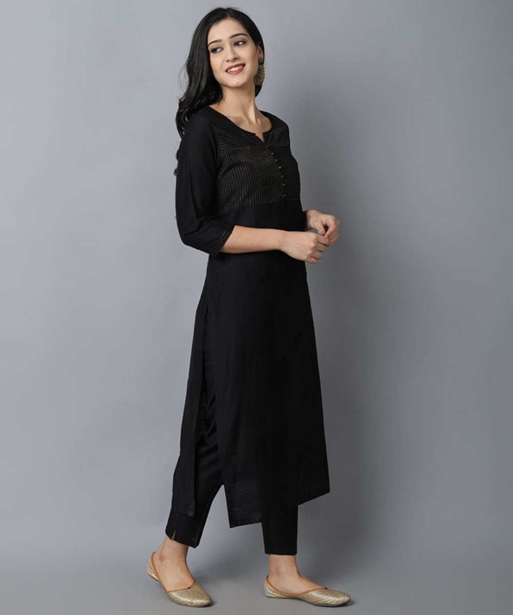 Black Textured Silk Sonapani Kurta &amp; Pants Set