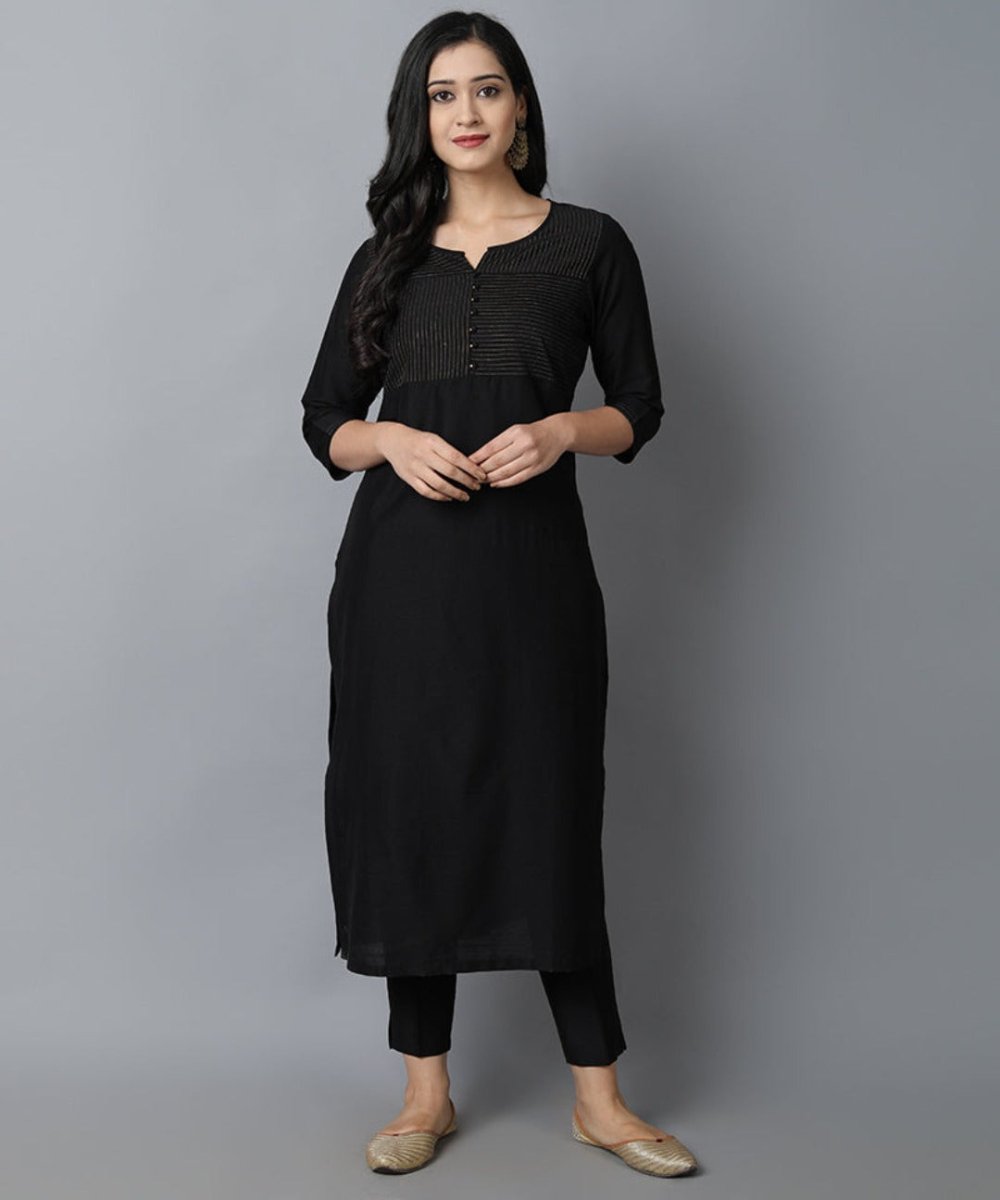 Black Textured Silk Sonapani Kurta & Pants Set