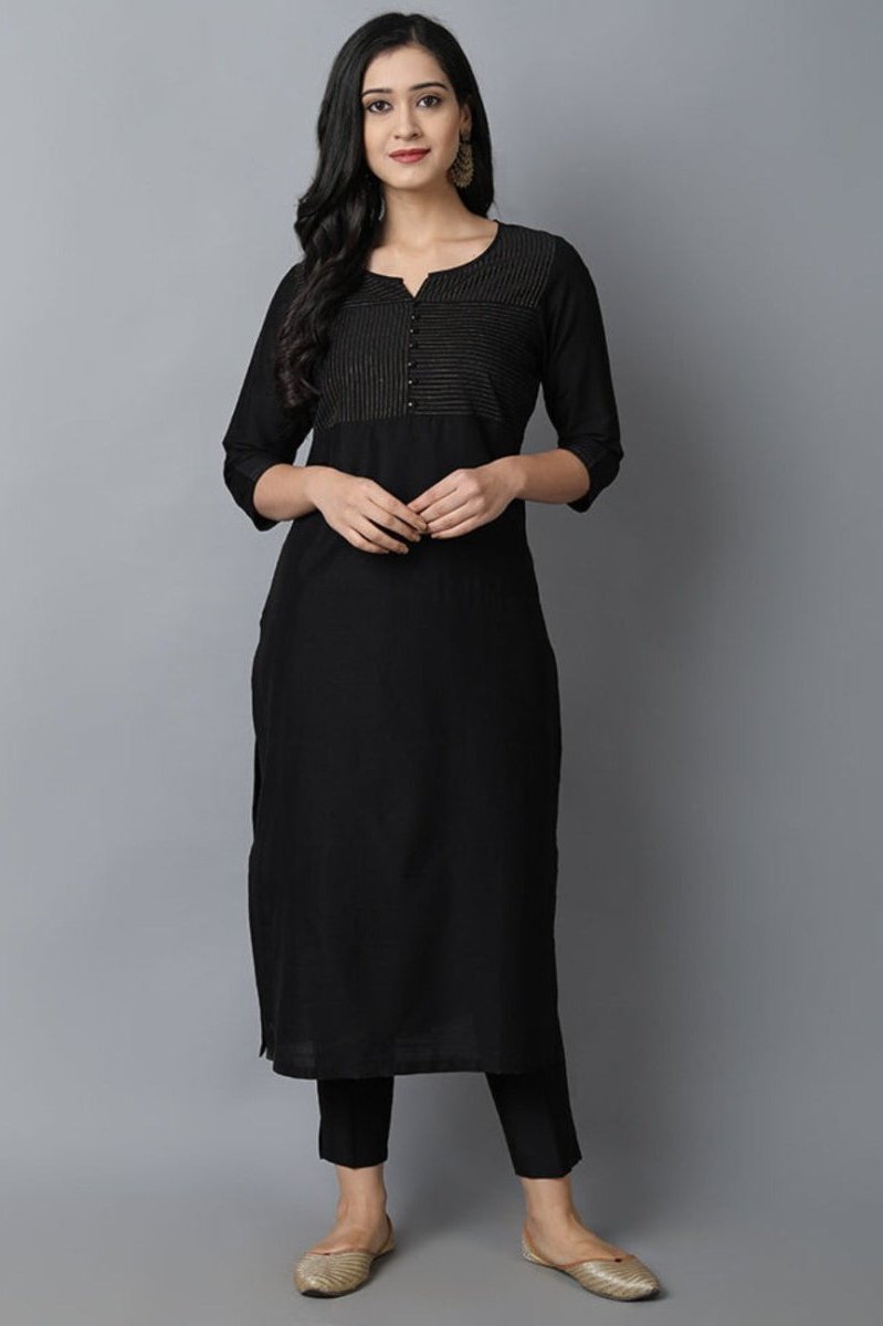 Black Textured Silk Sonapani Kurta & Pants Set