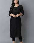 Black Textured Silk Sonapani Kurta & Pants Set