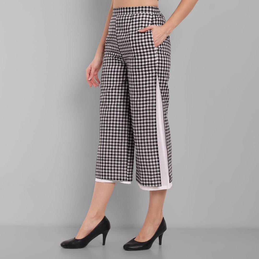 Black &amp; White Checked Ankle Length Pants