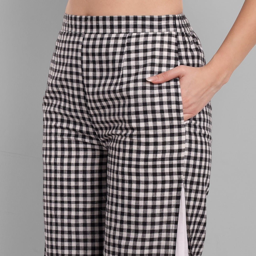 Black &amp; White Checked Ankle Length Pants