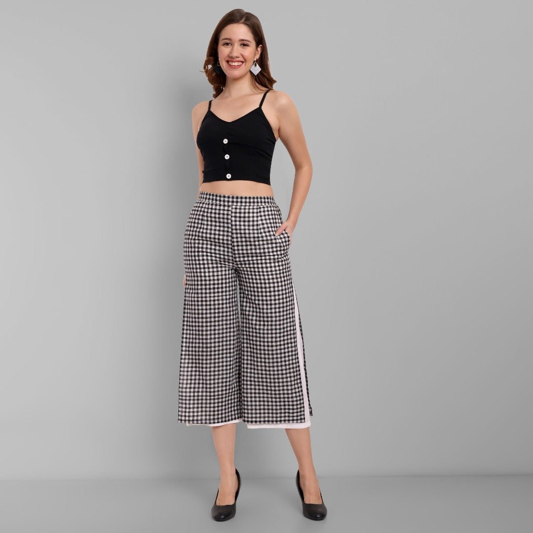 Black &amp; White Checked Ankle Length Pants