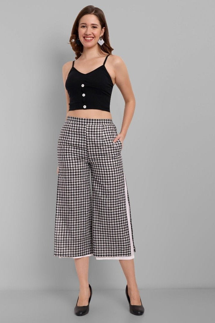 Black & White Checked Ankle Length Pants