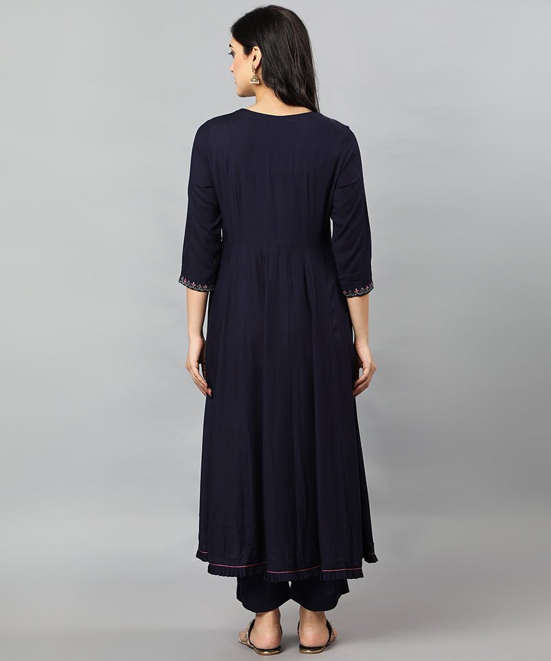 Blue Anara Embroidered Rayon Kurta Dress