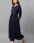 Blue Anara Embroidered Rayon Kurta Dress