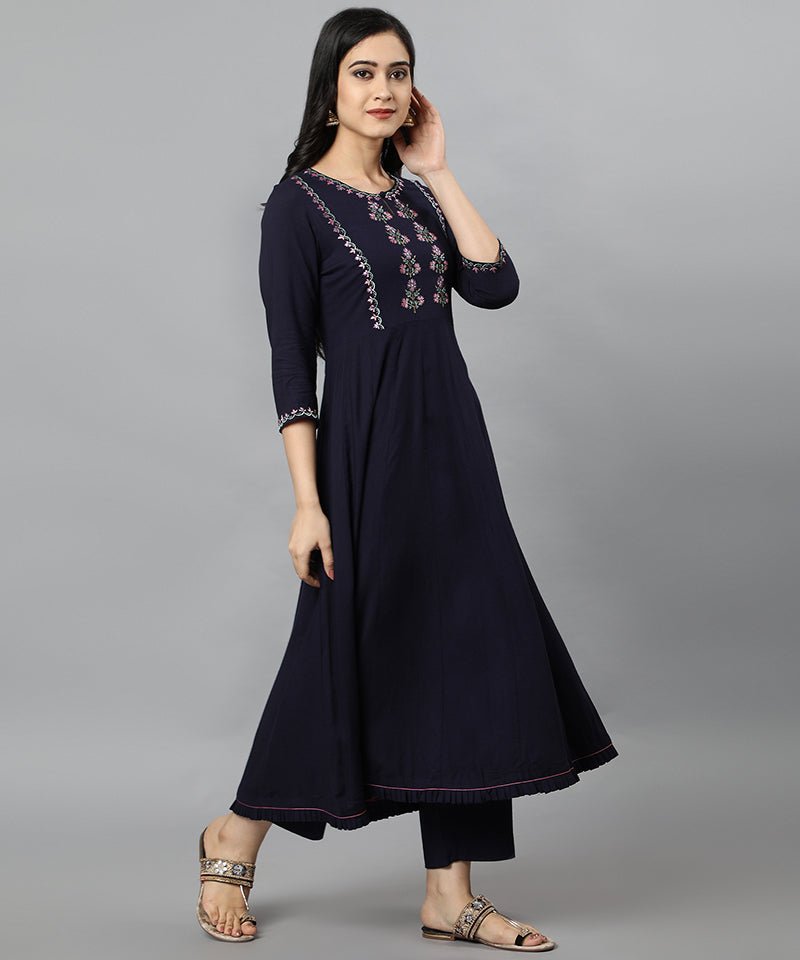 Blue Anara Embroidered Rayon Kurta Dress